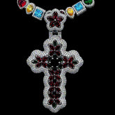 Luxury Multicolor Gemstone Cross Pendant Necklace