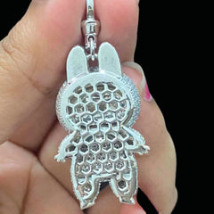 Iced Out Labubu Pendant, Custom Moissanite Cartoon Doll Charm