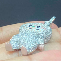 Iced Out Labubu Pendant, Custom Moissanite Cartoon Doll Charm