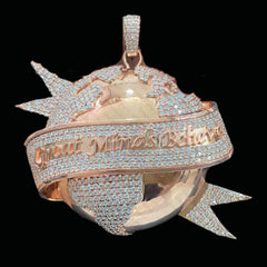 Custom Iced Out Globe Design with Banner, Mens & Womens Hip Hop Jewelry