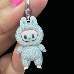 Iced Out Labubu Pendant, Custom Moissanite Cartoon Doll Charm