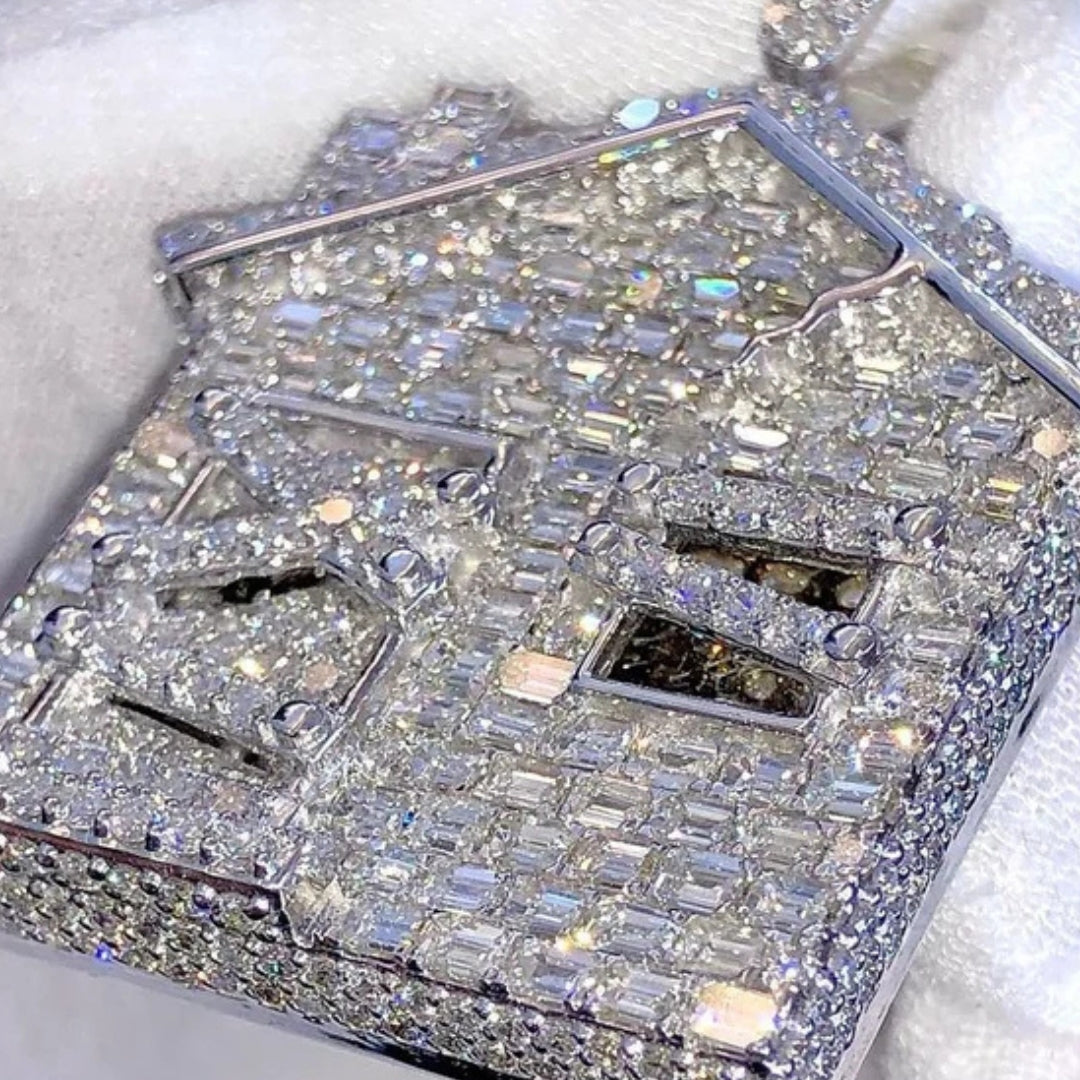 Iced Out Home Moissanite Round Diamond Customized Pendant Men Handmade Custom Hip Hop Jewelry