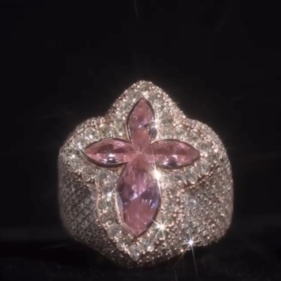 Large Marquis Cross Ring With Pear Gems Stone