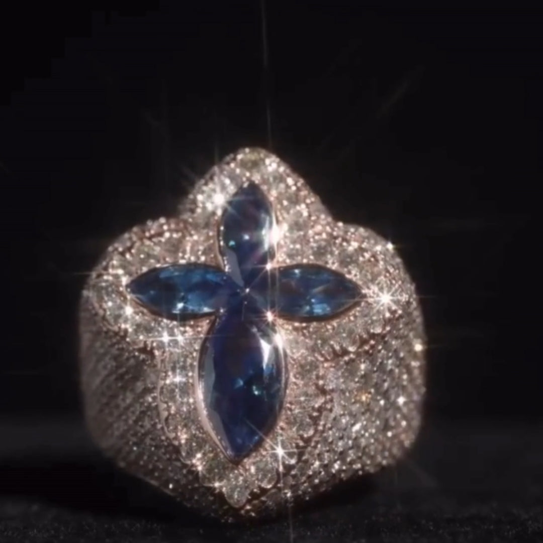 Large Marquis Cross Ring With Pear Gems Stone