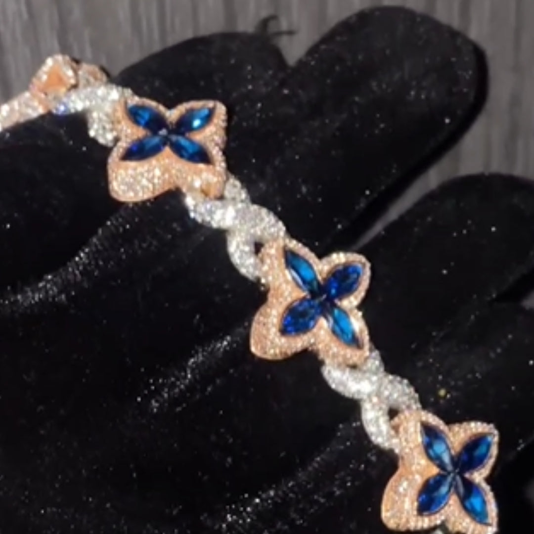 Flower Style Blue Diamond Infinity Link Bracelet