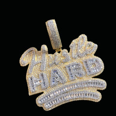 Iced Out custom Letter HUSTLE HARD Bust Down Pendant