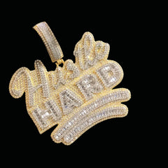 Iced Out custom Letter HUSTLE HARD Bust Down Pendant