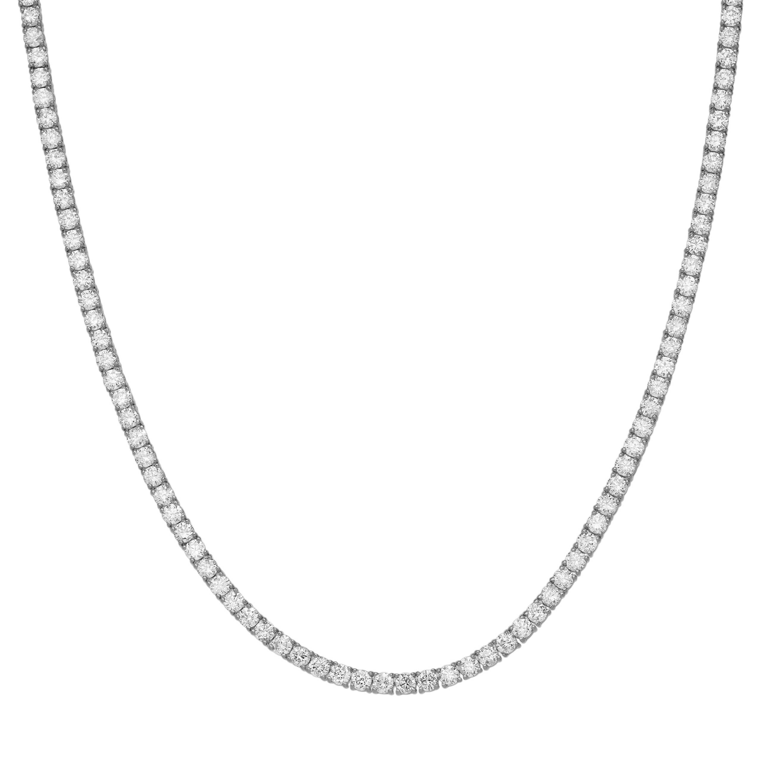 Four Prong Round-Cut Diamond Tennis Chain Necklace