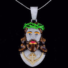 Iced Out Jesus Face Enamel Pendant