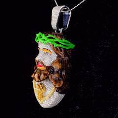 Iced Out Jesus Face Enamel Pendant