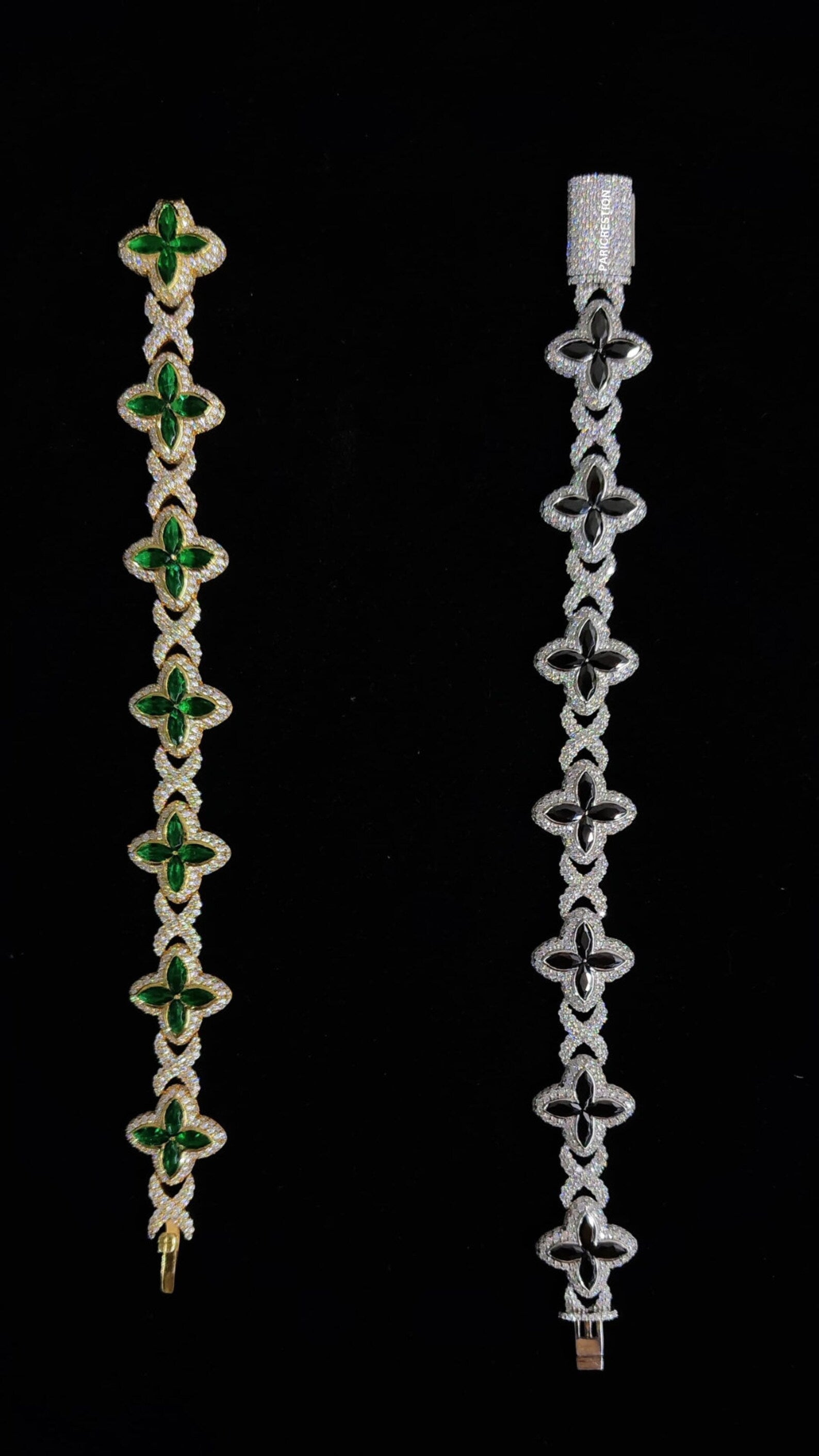 Flower Style Green Diamond Infinity Link Bracelet