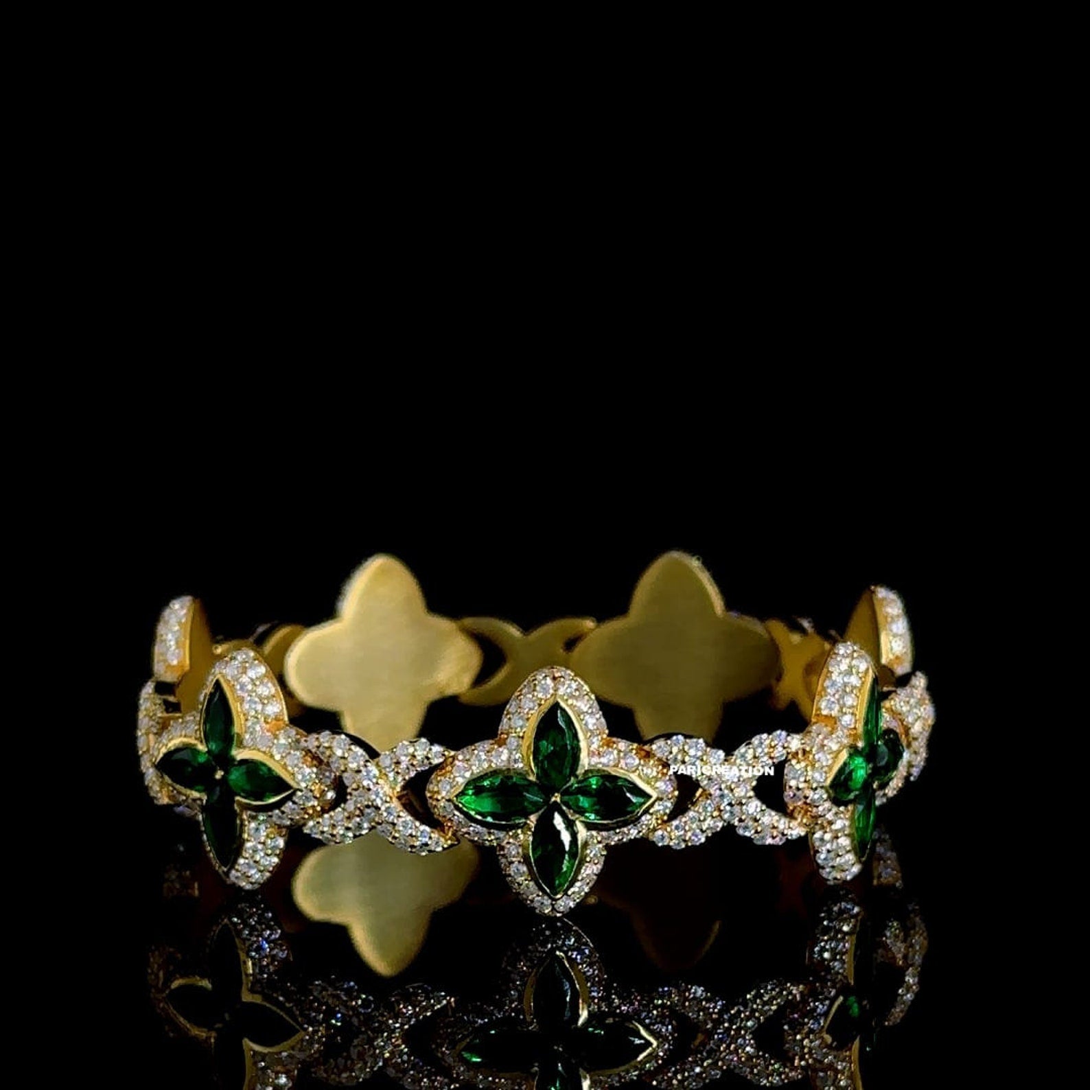 Flower Style Green Diamond Infinity Link Bracelet