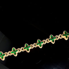 Flower Style Green Diamond Infinity Link Bracelet