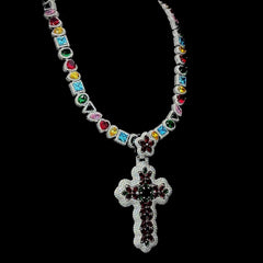 Luxury Multicolor Gemstone Cross Pendant Necklace